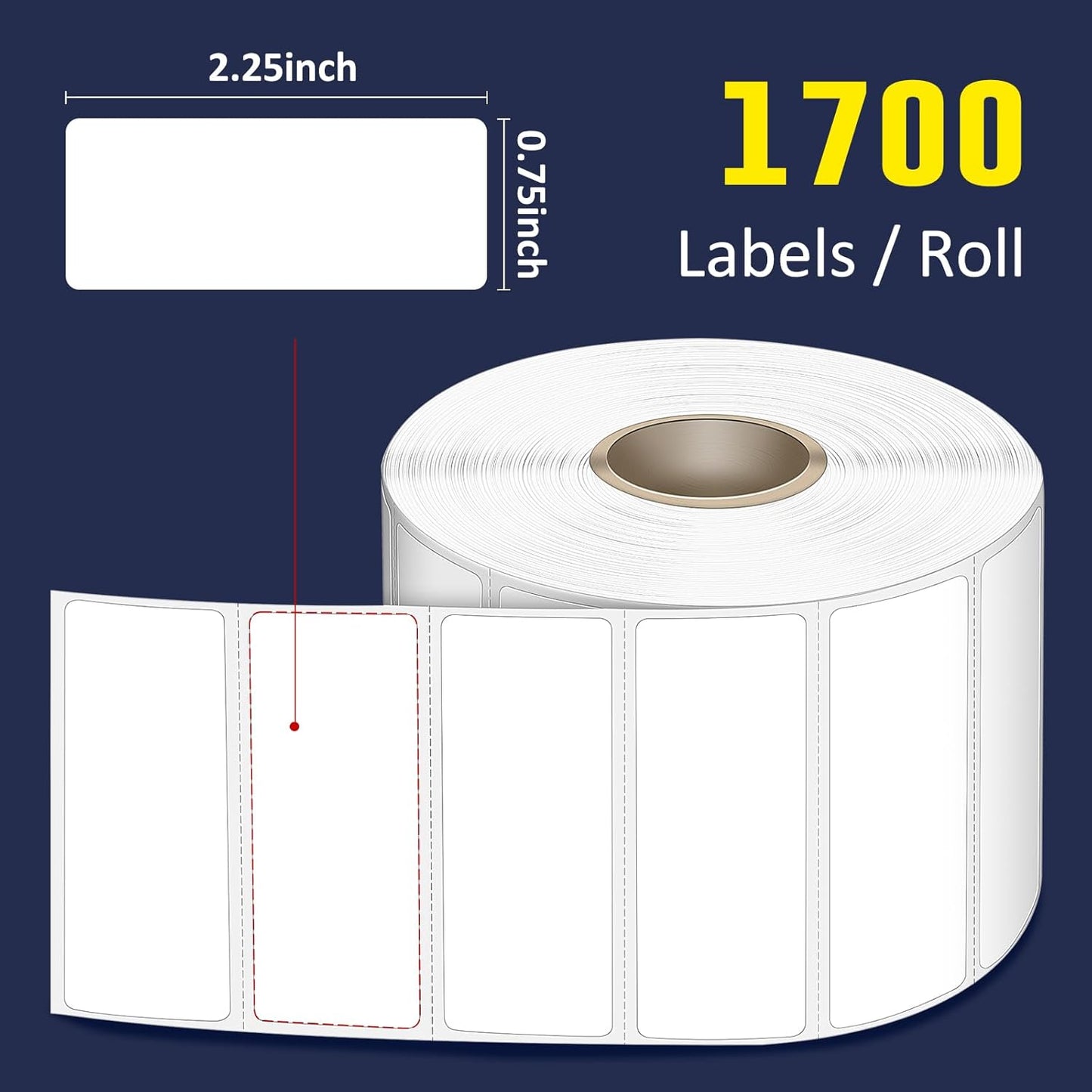 L LIKED 2.25" x 0.75" Direct Thermal Labels, Permanent Adhesive Address Barcode Label & Compatible with Rollo, Zebra and Other Desktop Printers (12 Roll, 20400 Labels)