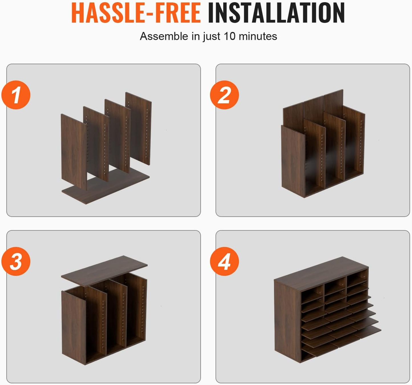 VEVOR 24-Compartment Office Mailbox, Adjustable Shelves, Wood Literature Sorter 29x12x24.4 inches – Ideal for Office, Home, Classroom, Mailrooms Organization – EPA Certified (Brown)