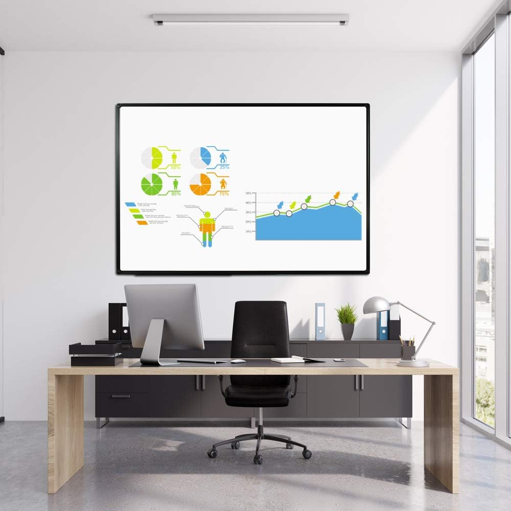 JILoffice Large Magnetic White Board, Dry Erase Board 60 x 40 Inch, Black Aluminum Frame Wall Mounted Board for Office Home and School