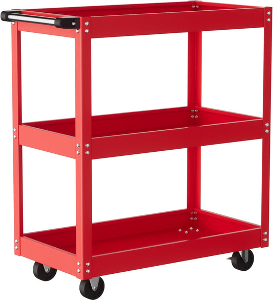 ALANNG 330 LBS Rolling Tool Cart, Heavy Duty Mechanic Cart, Metal Service Cart for Garage Workshop (Red, 1 Pack)