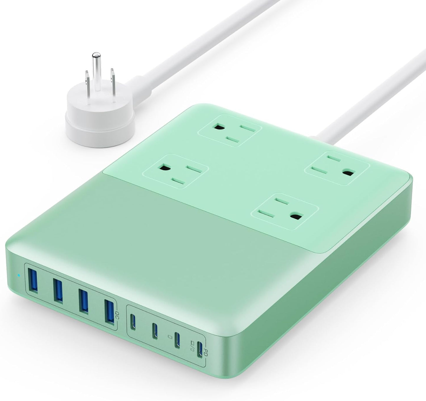 12-in-1 Charging Station USB C Power Strip with 5ft Cord,200W GaN IV USB C Charger Block,4 AC Outlets,4 USB-A,4 USB-C for MacBook,iPhone 16/15/14,Fast Charging Desktop Charger for Office (Green)