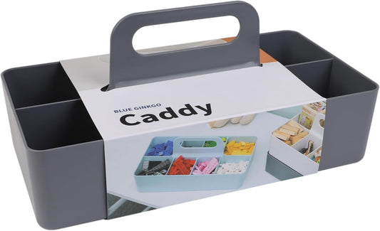 BLUE GINKGO Stackable Organizer Caddy – Korean-Made Portable Tote for Bathroom, Office, Crafts, or School Supplies (Long Rectangle, Gray)