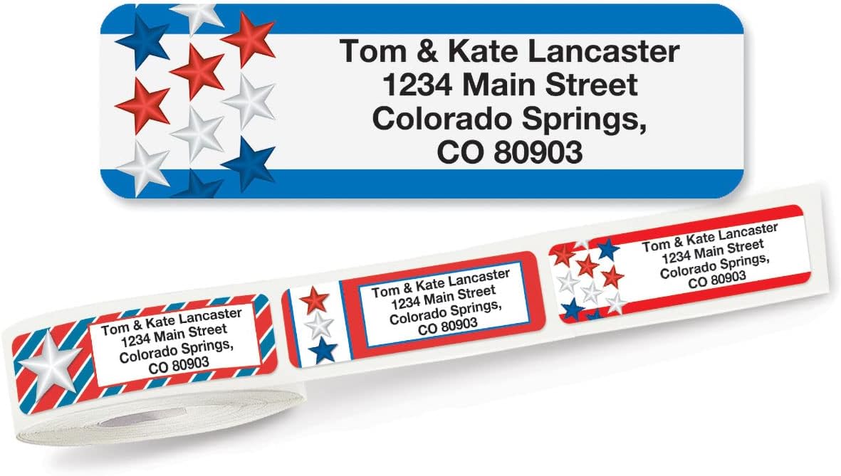 Colorful Images Star Spangled Patriotic Rolled Personalized Return Address Mailing Labels with Dispenser, Customize with Name & Shipping Address, 250 ¾” x 2½” Self Adhesive, Easy Peel Label Roll