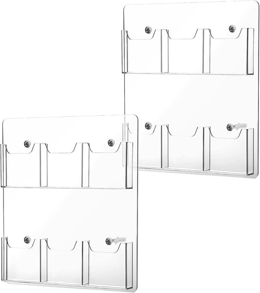 Eersida 2 Pack Acrylic Brochure Pamphlet Holder Wall Mount Clear Brochure Display Holder Plastic Trifold Flyer Rack Literature Storage Rack for Offices Waiting Room (6 Pockets, 15 x 13 Inch)