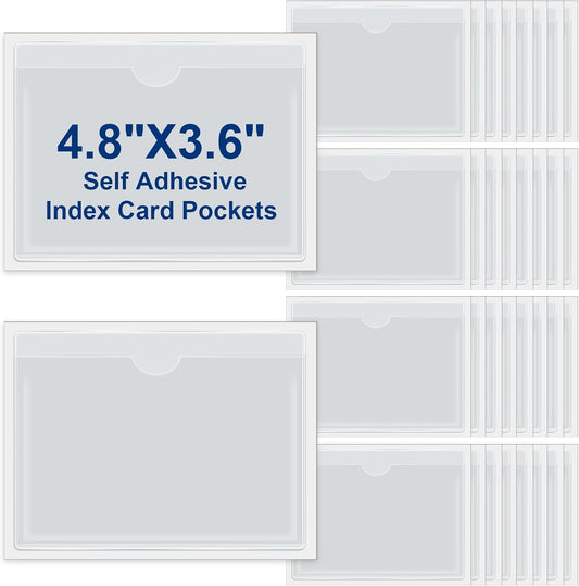 Chinco 30 Pcs Self Adhesive Pockets, Bin Labels for Storage Bins, Clear Pocket Label Sleeves, Plastic Index Card Holder with Top Open for Organizing Bins Box Drawer(3.6 x 4.8 Inches)