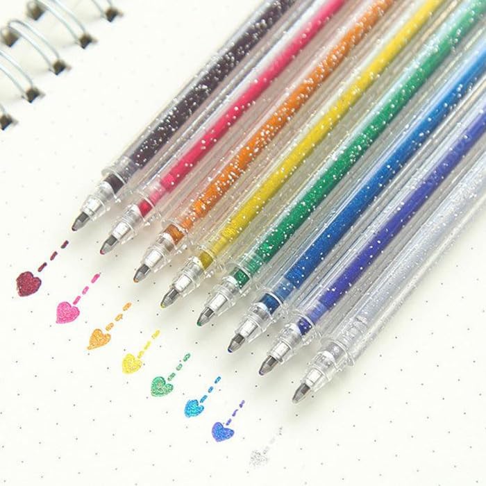 glitter gel pens,12 Colors Gel Pens for Coloring,Metallic Vibrant Sparkle Colorful Pen,Fine Tip Markers Colored Neon Gel Pens for Adult Coloring Books, Sparkle Pen, Gelly Roll Pens