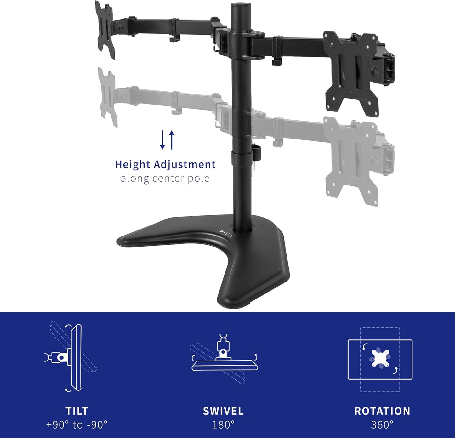VIVO Dual LED LCD Monitor Mount, Free-Standing Desk Stand for 2 Screens up to 32 Inch, Heavy-Duty Fully Adjustable Arms with Max VESA 100x100mm, Black, STAND-V032F