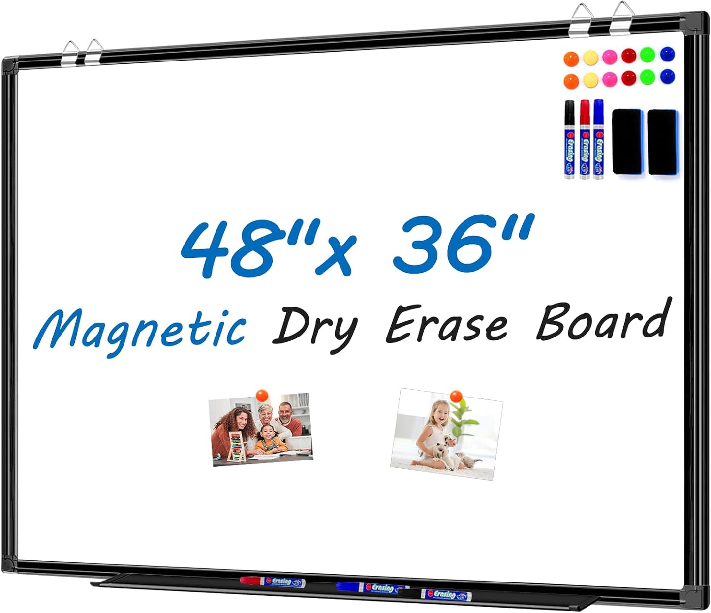 H-Qprobd White Board Dry Erase 4' X 3', Magnetic Dry Erase Board for Wall 48" X 36" Aluminum Frame, Hanging Whiteboard for Home, School, Office, Kitchen