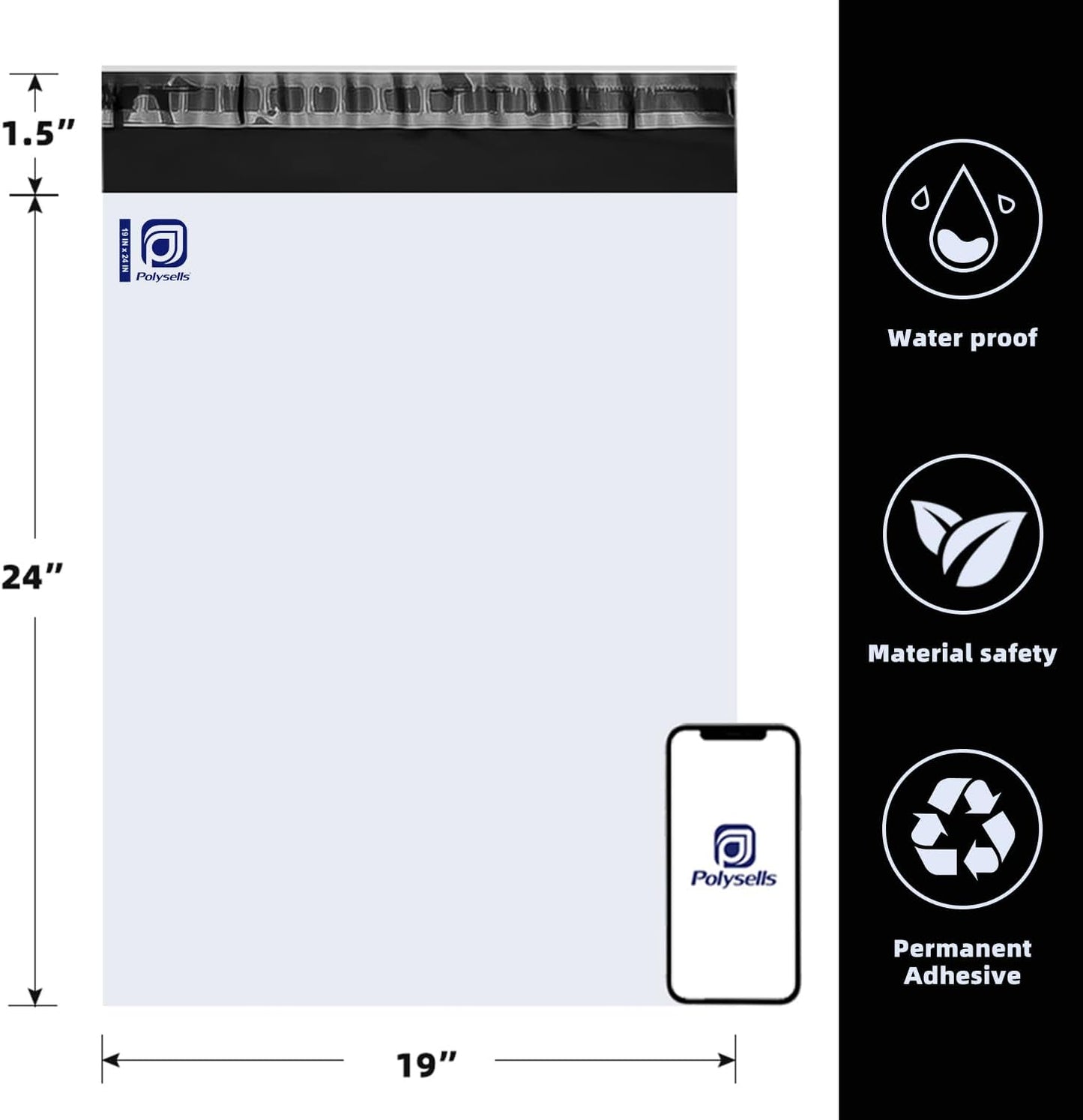 POLYSELLS 100 Pack 19x24 Inch White Poly Mailers Shipping Envelopes, Strong Adhesive Sealing, Waterproof, and Tear-resistant Postal Mailing Bags for Clothing, Books, and Accessories