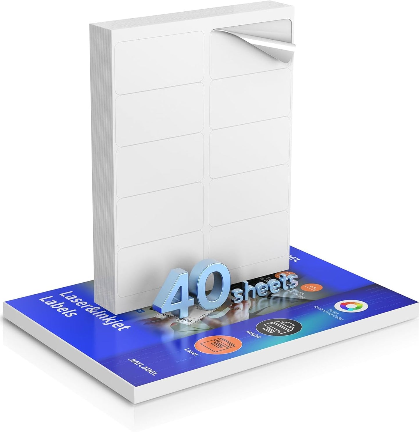 Shipping Label Address Mailing Stickers 2”x4” 400 Labels Paper for Inkjet Laser Printer Printable Name Tags Printing Labeling to Write on Envelopes File Folder Blank Matte White 8.5 x 11