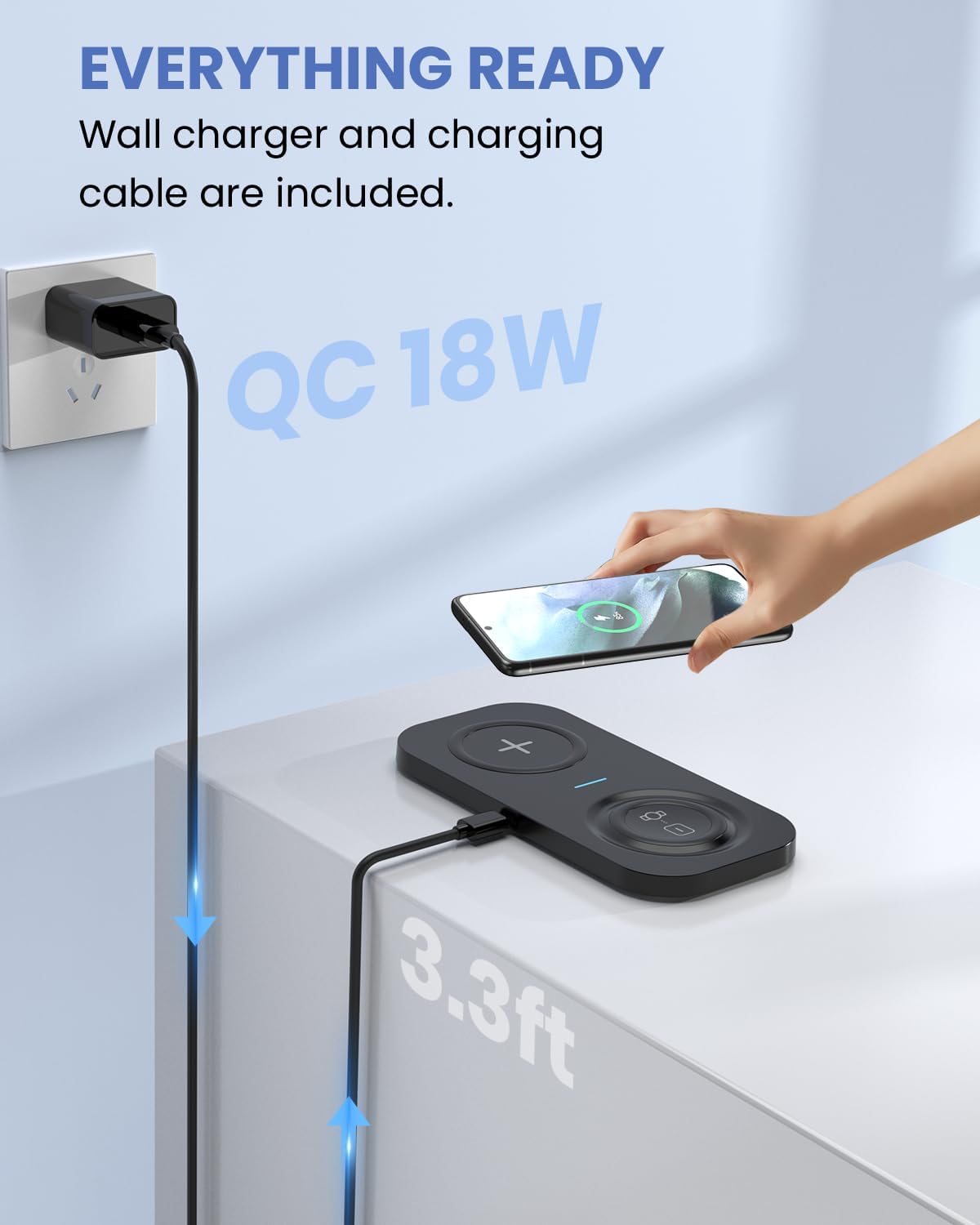 Wireless Charging Pad, 2 in 1 Wireless Charger for Samsung Galaxy S23/S22/S21/S20/S10/Note20/10, Galaxy Watch 5/4/3/, Active 2/1, Galaxy Buds 2/+/Pro/Live, Portable Flat Charging Pad for Travel