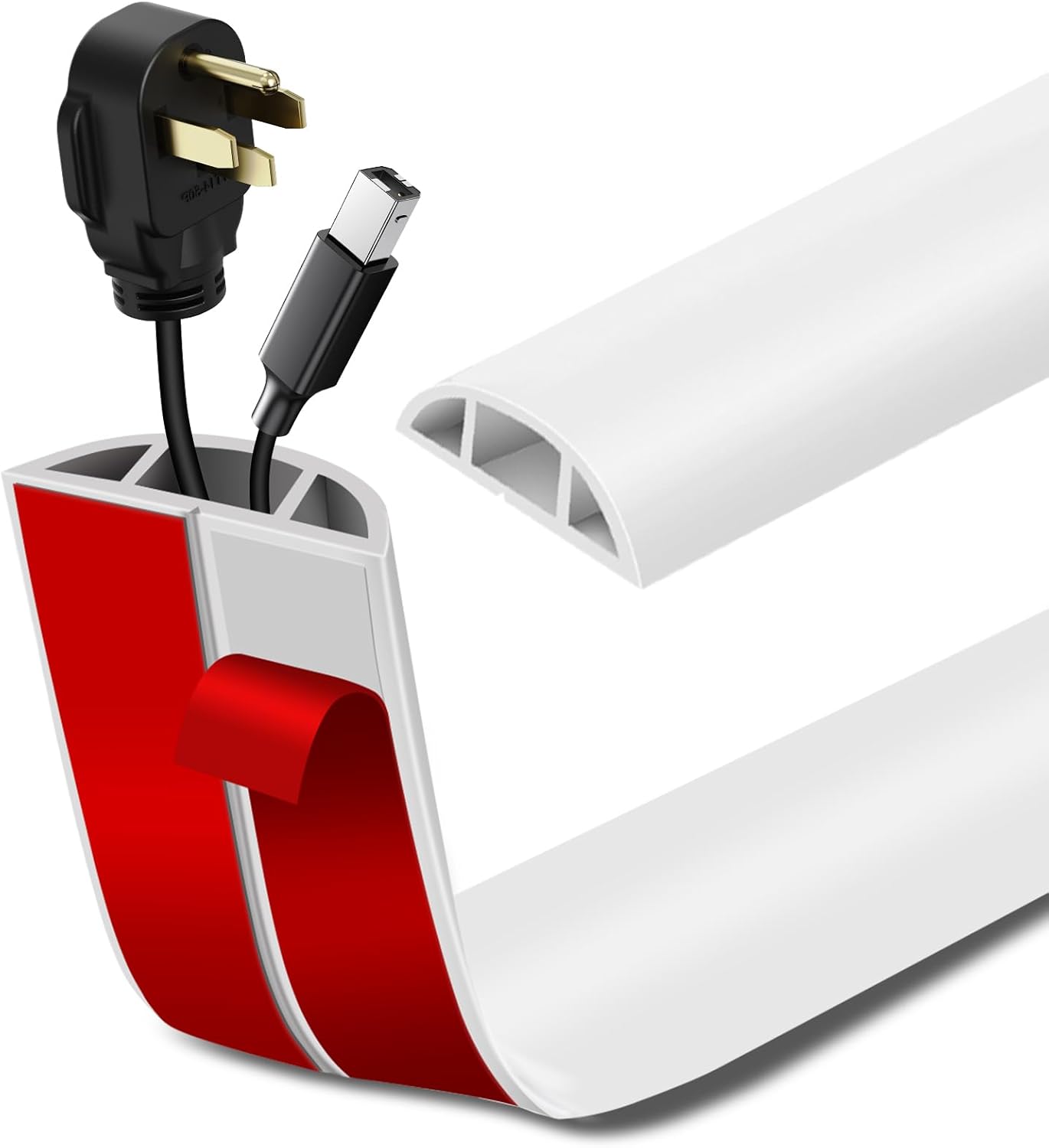 Floor Cord Cover Self Adhesive Cord Hider Floor Extension Cord Covers for Floor Power Cord Protector Cable Management Prevent Cable Trips Cable Cavity 0.51" W x 0.31" H (White, 10Ft)