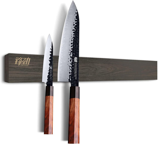 FINDKING Ash Wood Magnetic Knife Strip, Magnet Utensil Holder for Wall, Refrigerator, Wooden Rack for Kitchen Knives, No Drill (Deep Grey, 18 Inches, Without Knives)