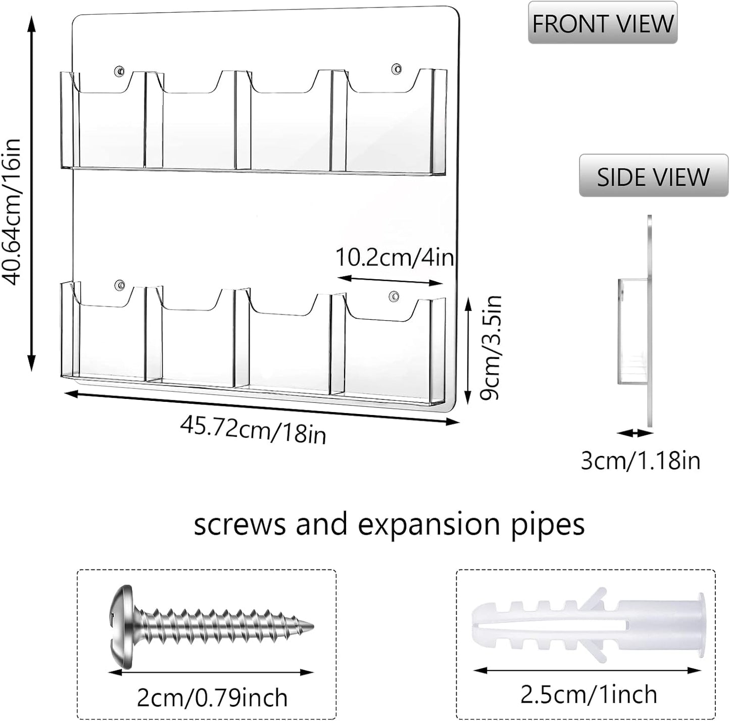 Eersida 2 Pack Acrylic Brochure Pamphlet Holder Wall Mount Clear Brochure Display Holder Plastic Trifold Flyer Rack Literature Storage Rack for Offices Waiting Room (8 Pockets, 15 x 17 Inch)