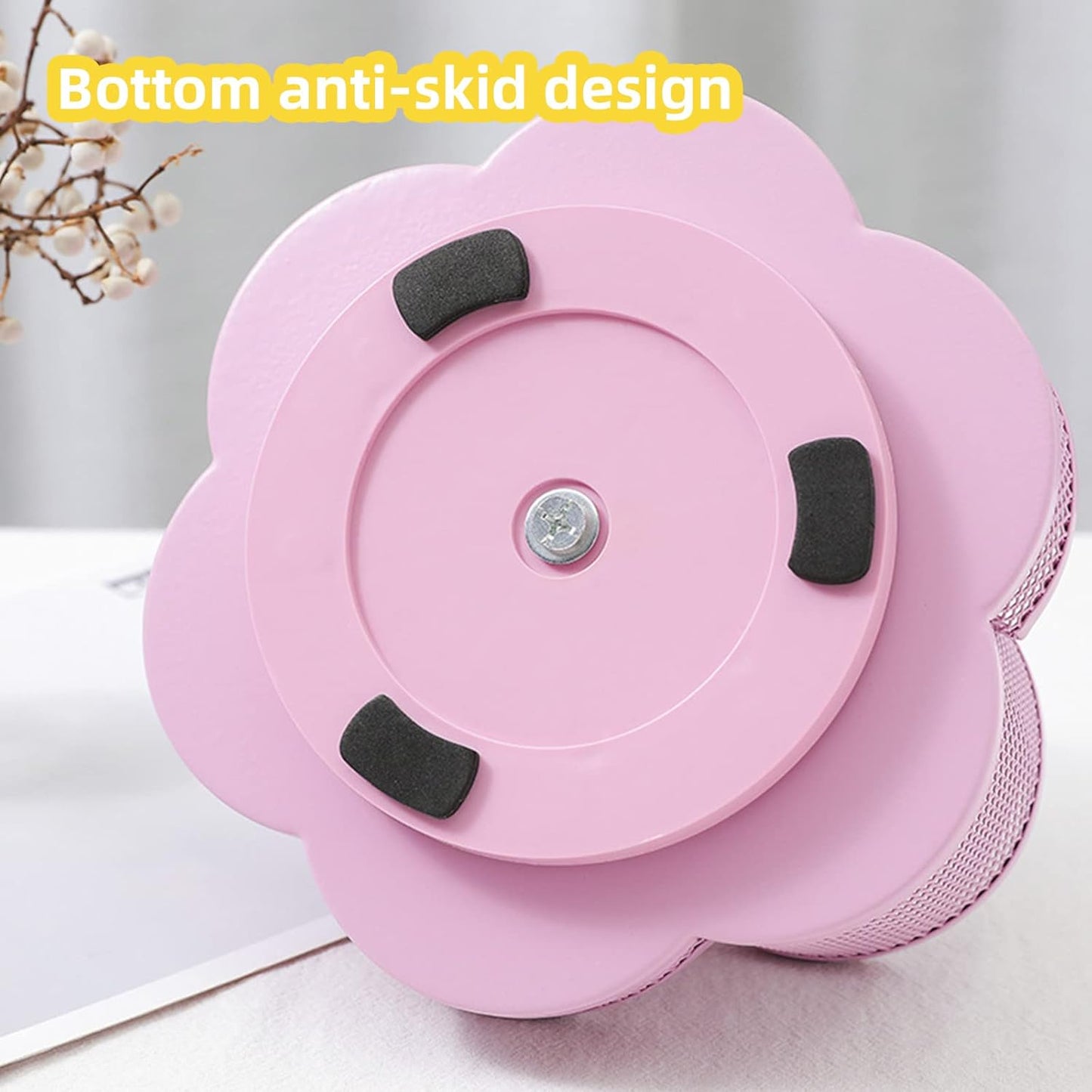 360 Rotatable Metal Mesh Desktop Pen Holder Pencil Holder Pencil Organizer Stationery Organizer Pen Pot Makeup Brush Organizer for Home School Office (Pink)