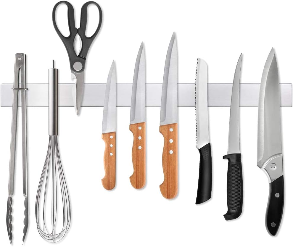 Ninonly 16 Inch Magnetic Knife Strip, Premium Stainless Steel Wall Mounted Kitchen Knives Bar,Space-Saving Powerful No Drilling Magnetic Knife Rack for Home Kitchen Utensil Holder & Tool Holder