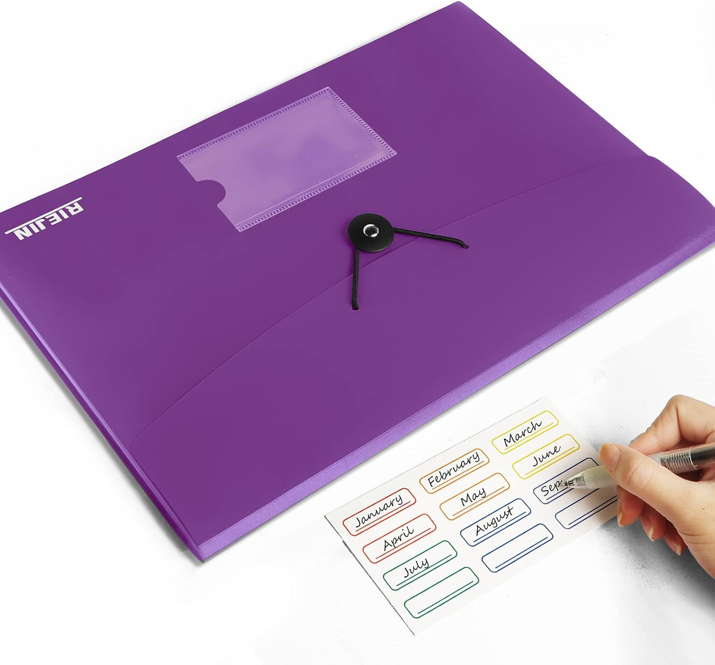 Accordian File Organizer 7 Pocket Expanding File Folder with Labels, Plastic Expandable File Folder for Documents Letter Size A4 Papers - Purple