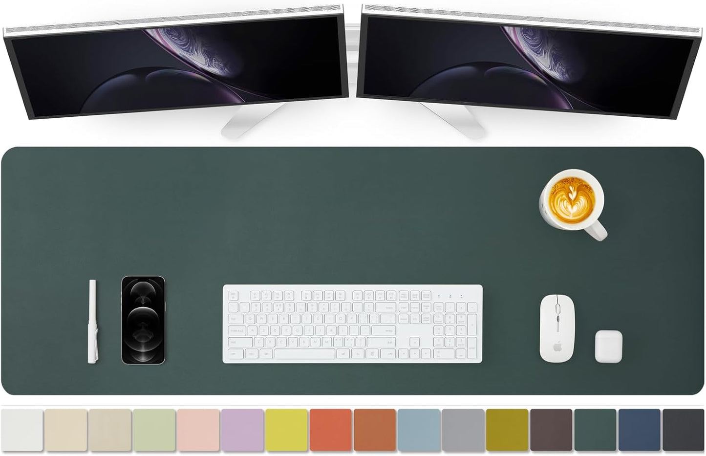 Large Desk Mat - 47.2"x 17" Non-Slip PU Desk Pad for Office and Home - Ideal for Large Mouse Pad and Desk Mats on Top of Desks(Dark Green)