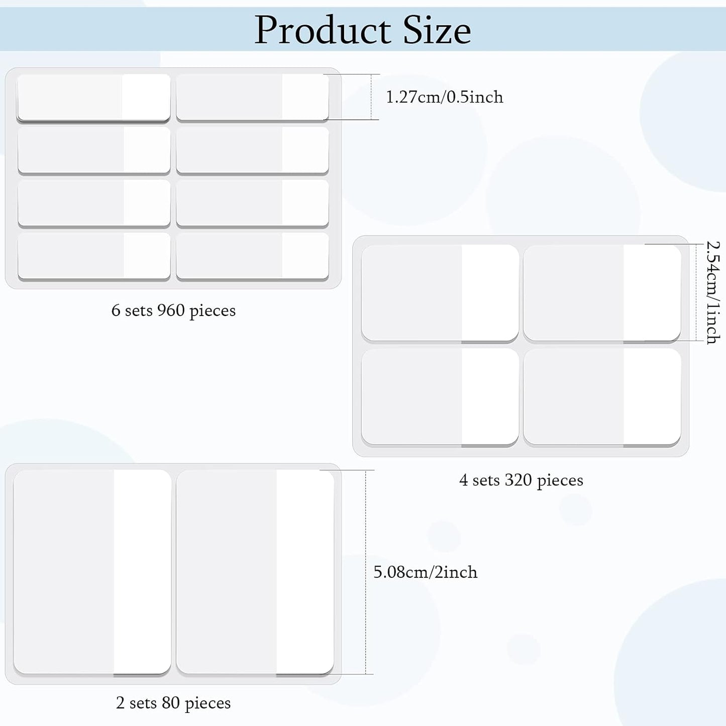 1360 Pcs Sticky Index Tabs, 2 Inch 1 Inch 0.5 Inch Index Tabs Page Markers Writable File Flags for Notebooks, Binders, File Folders, Books(Blank Style)