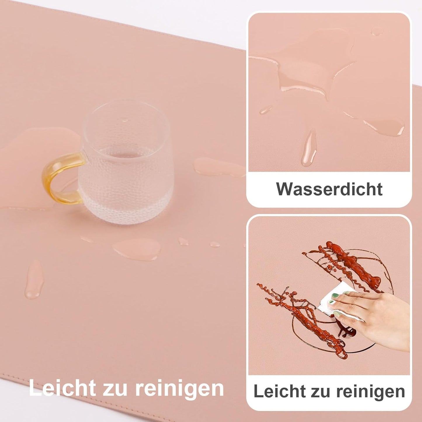 DAWNTREES Desk Mat Protector,PU Leather Desk Pad,Non Slip, Large Mouse Pad and Keyboard Mat, Waterproof Writing Pad for Office and Home (Pink)