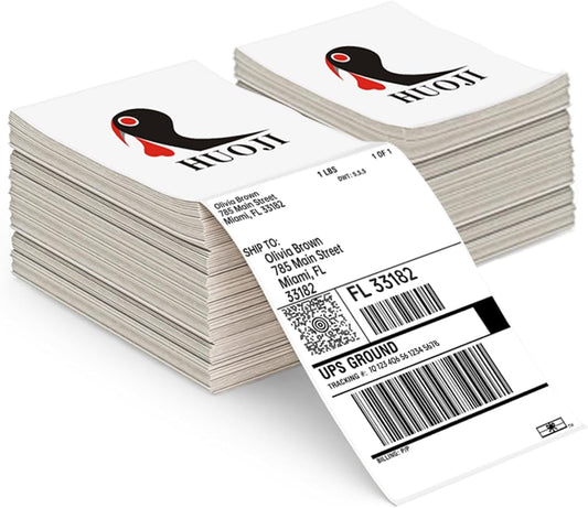 HUOJI 4x6 Direct Thermal Shipping Labels, 2 Stacks 1000 Labels, Fanfold, Compatible with Rollo, Zebra, MUNBYN Printers(Commercial Grade)