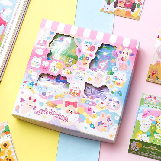 Kawaii PVC Animals Scrapbook Stickers,EAMOTOL 800 PCS/100 Sheets Cute Ducks Bear Bunny Dog Clipping Sticker for Journaling Laptop Planners Scrapbooking Diary Album Notebook Handbook Calendar DIY Craft