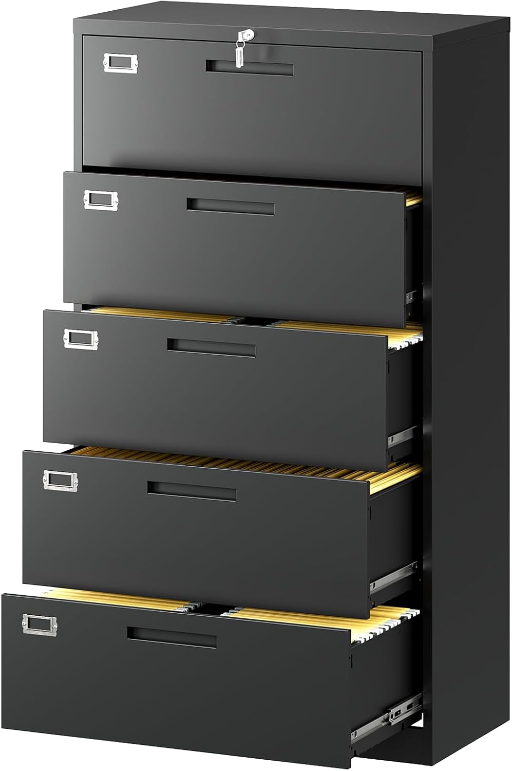 Lateral File Cabinet with 5 Drawers - Metal Steel Filling Cabinets for Home Office - Lockable Storage Cabinet for Hanging Files Letter/Legal/F4/A4 Size-Assembly Required