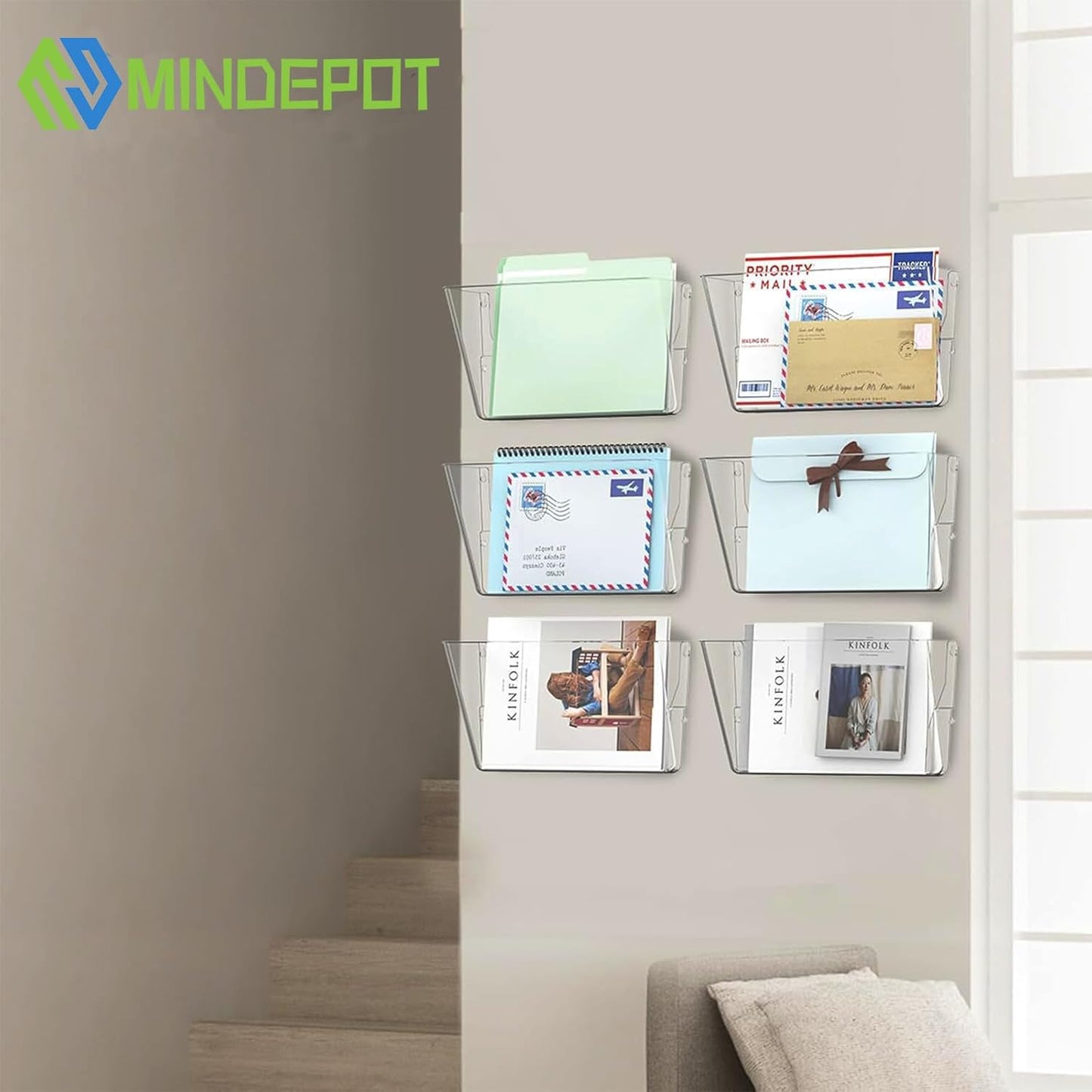 6 Pockets Acrylic Wall File Organizer, Clear Wall File Holder, Plastic Hanging Wall File Holder for Office, School and Home, Clear