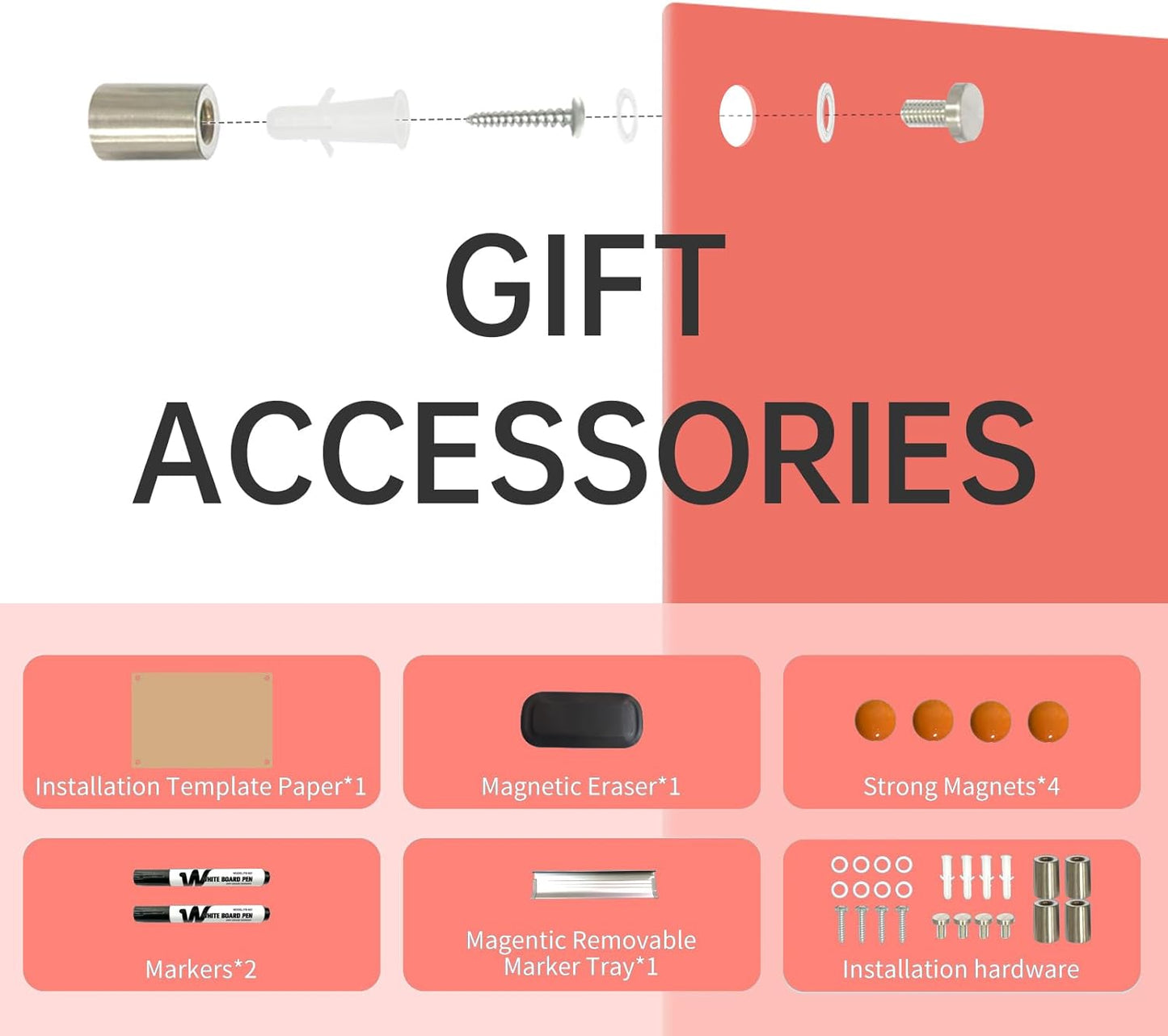 Magnetic Glass Dry Erase Board - White Board 48 x 36 Inch Wall Mounted Glass Whiteboard, Large Frameless Glass White Board for Wall Office, Home & School, Red