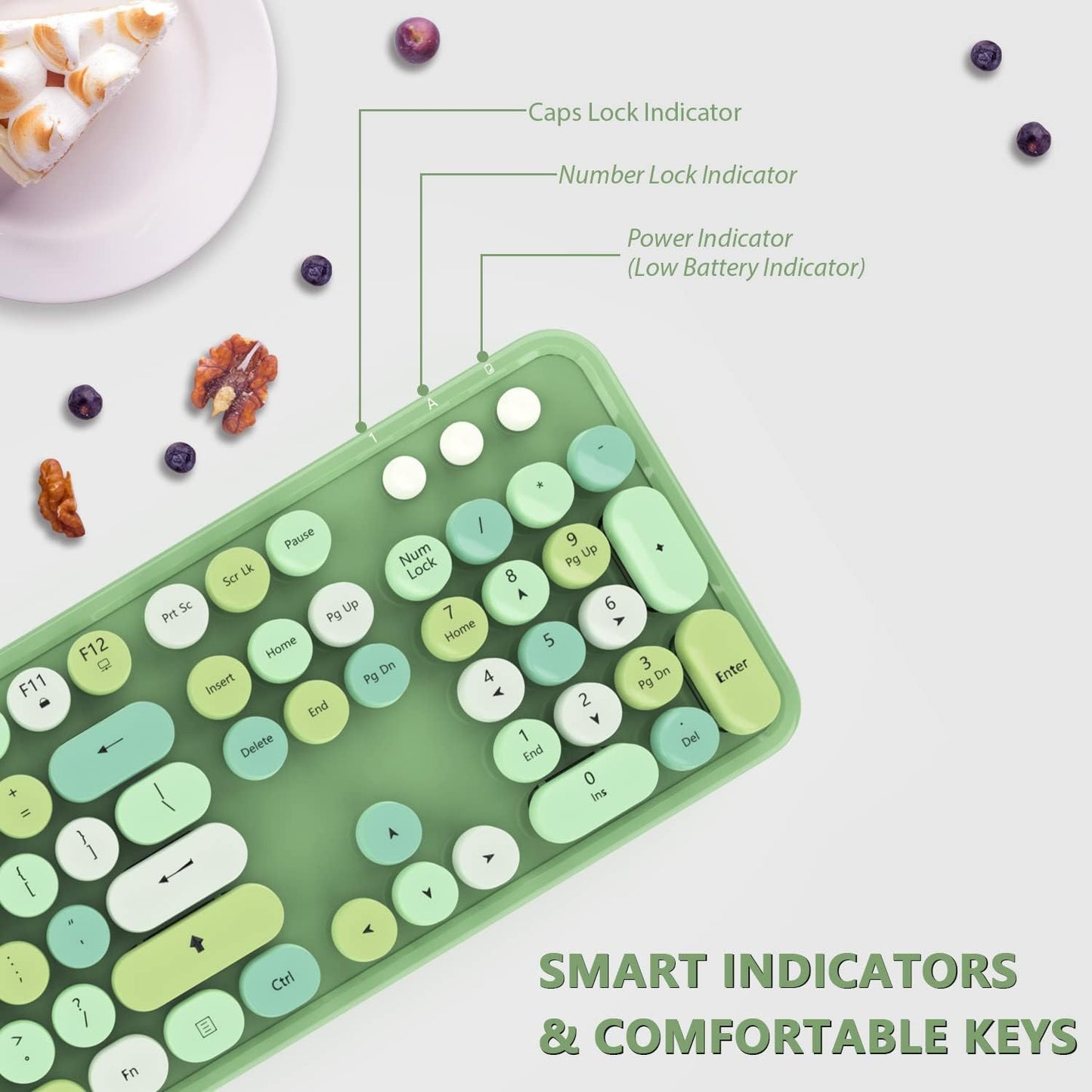 Wireless Keyboard and Mouse Combo, Cute Colorful 104-Key Typewriter Retro Round Keycaps Keyboard for PC Laptop,Windows,Desktop,Perfer for Home and Office Keyboards (Green)