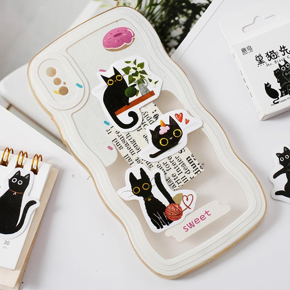 46Pcs Cute Cat Stickers for Scrapbooking Journaling Water Bottle Kids Laptop Diary Planners Collage Envelope Phone Case Art Crafts DIY Decoration