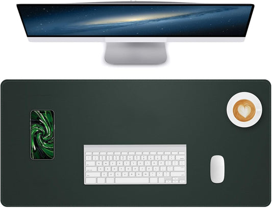 Large Desk Pad Leather Mouse Pad Computer Laptop Desk Mat Non-Slip Waterproof Table Blotter Desktop Writing Pad for Office and Home (Dark Green, 120 x 43cm)