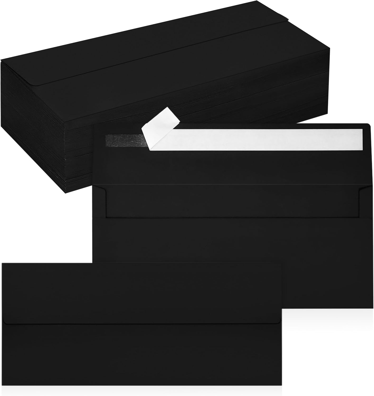 100 Pack #10 Business Envelopes, Self Seal Standard Black Envelopes for Secure Business & Legal Mailing, Office, Checks, Letter, Invoices, 4 1/8 x 9 1/2 Inches