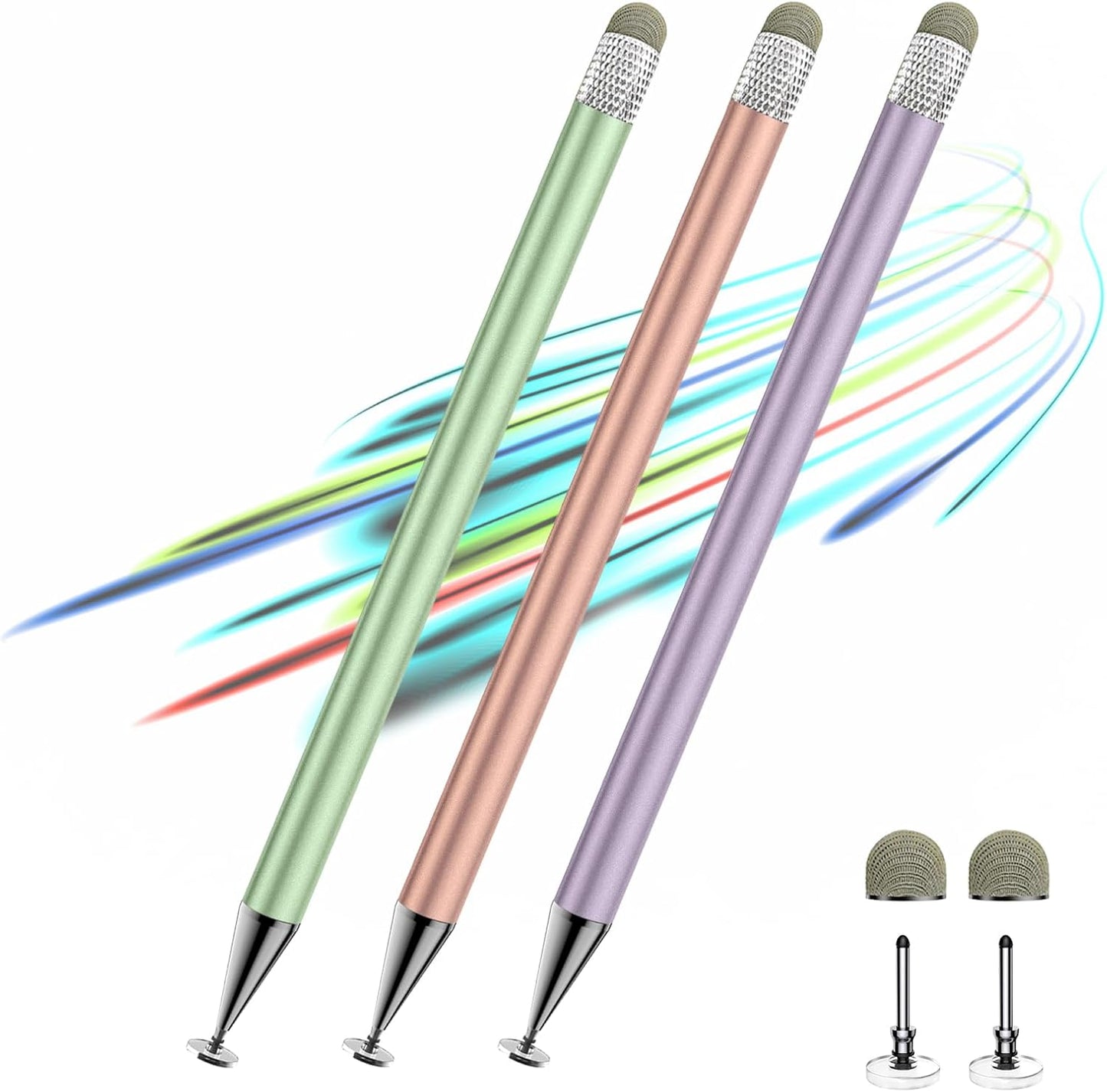Stylus Pen for Touchscreen,3pcs 2in1 High Precision Sensitivity Stylus, Suitable for iPhone/ipad/Android Stylus for ipad,Compatible with Touch(Green/Purple/Rose Gold + 4Tips)