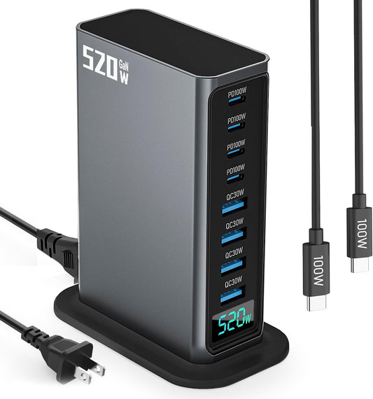 520W USB C Charger Block, 8 Ports GaN Fast Charging Station Hub, PD 100w Type C & USB A Laptop Desktop Charger Adapter for MacBook Air/Pro, DELL, iPhone, iPad, Samsung, Travel Home Office Use