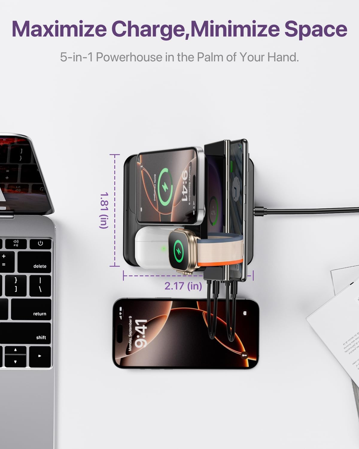 Intoval 5-in-1 Charging Station, for iPhones 17/17 Pro/17 Pro Max and Androids, iPad Pro/Air/Mini, Apple Watch 11/Ultra 3/Ultra 2/Ultra/10/9/8/7/SE, Wireless Charging Dock for Multiple Devices (Black)