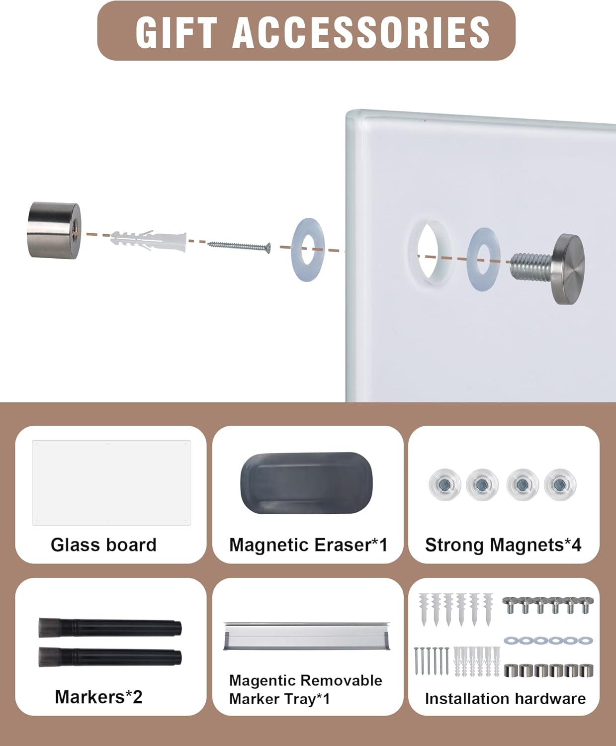 Magnetic Glass Whiteboard，48"x36" Wall Mounted Frameless Dry Erase Board for Office, Home & School Ultra White