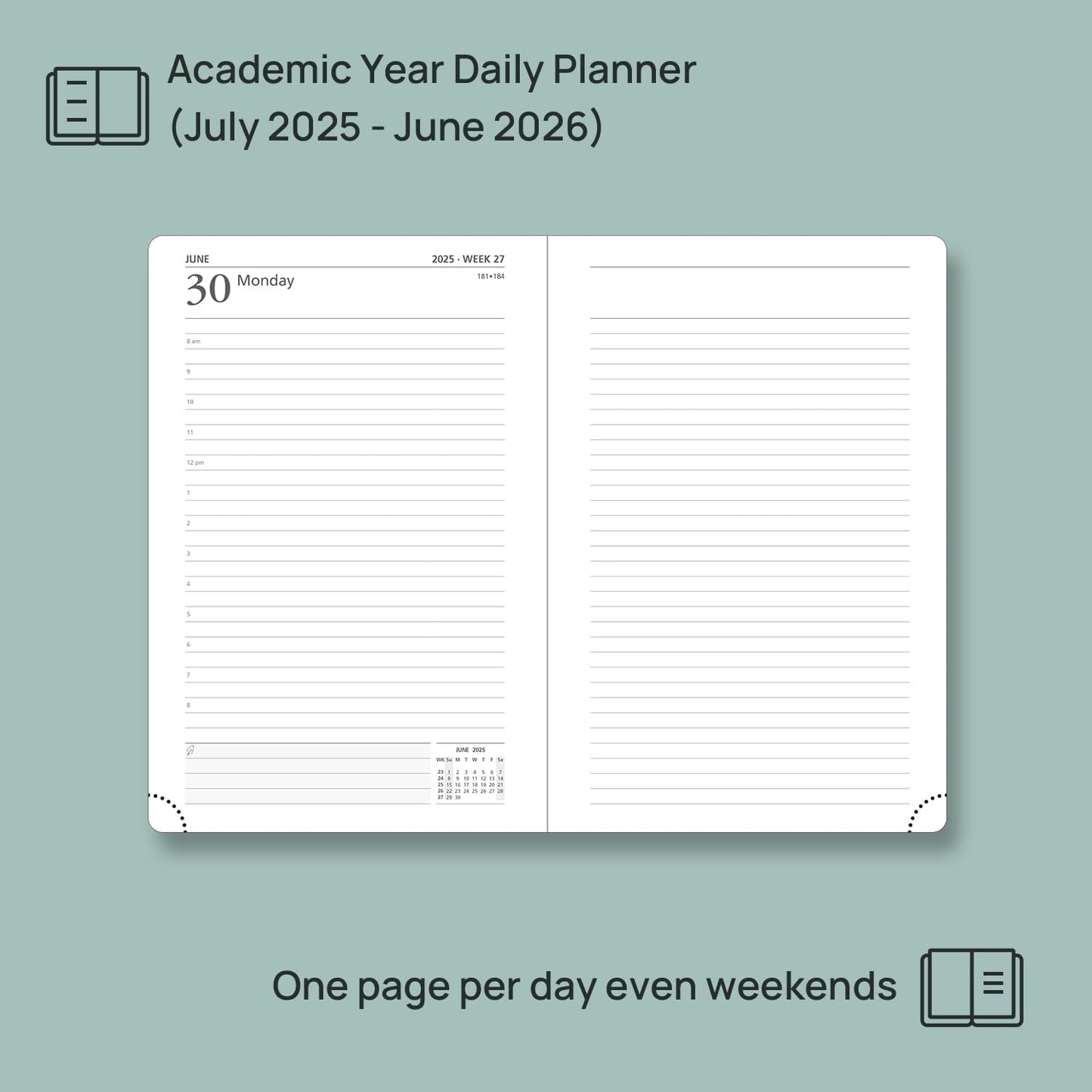 POPRUN 2025-2026 Daily Planner One Page Per Day (Medium - 5.75'' x 8.5'') - Academic Calendar (July 2025 - June 2026), 2025 Day Appointment Book with Monthly Tabs, Hardcover - Light Yellow