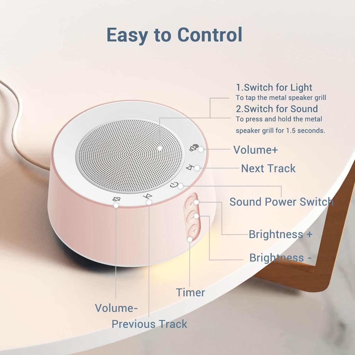 BGOVERSS White Noise Sound Machine with 20 Soothing Sounds, 10 Colors Night Light Sleep Machines Home Office Travel, 5 Timers and Memory Feature Sound Machine for Nursery Baby Kids Adults, Pink