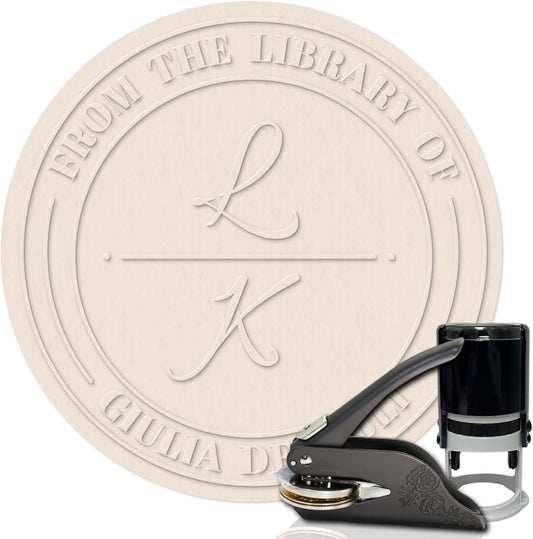 HDSD Custom Book Embosser - Personalized Book Embosser with Your Message or Design - A Unique Gift for Writers, Book Lovers, Book Clubs & Book Collectors (Initials and Text)