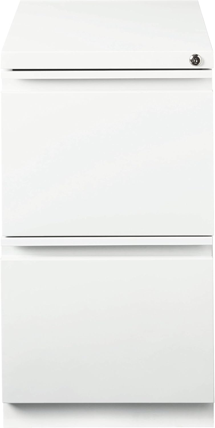 20 Inch Deep Metal 2 Drawer File with Full Pull, for Home and Office, Holds Letter Width Hanging Folders Mobile Pedestal, White
