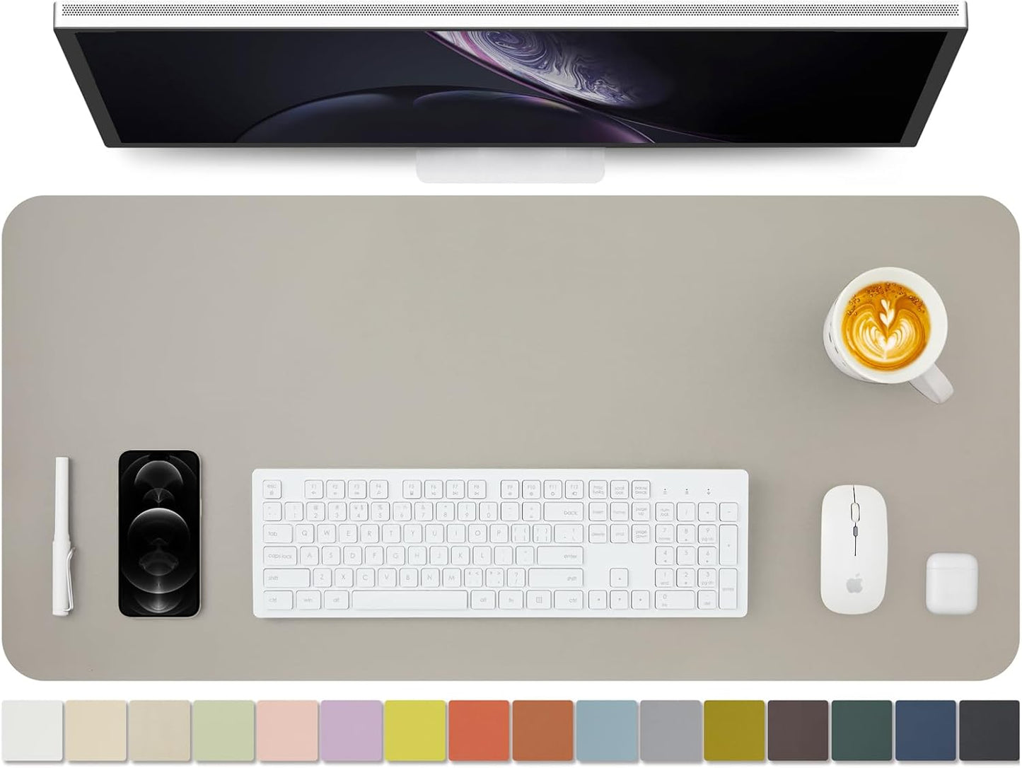 Leather Desk Mat - Non-Slip PU Desk Pad for Office and Home - Desk Organization and Accessories - Ideal for Large Mouse Pad and Desk Mats on Top of Desks (Light Gray,36"x 17")