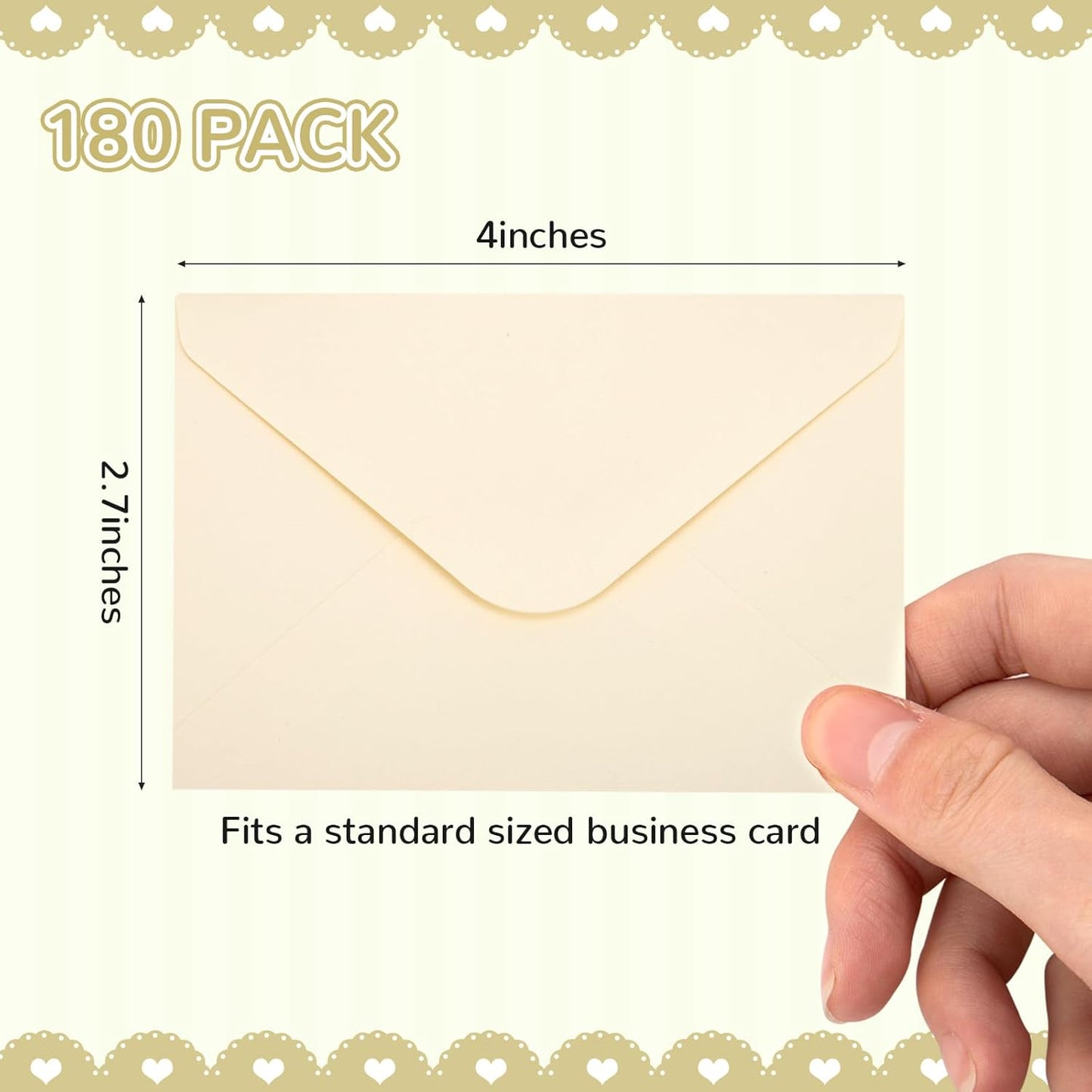 180 Packs Gift Card Mini Envelopes Small Envelope with Gummed Seal, Paper Business Card Envelopes, Bulk Tiny Envelope Pockets for Small Note Cards, 4 x 2.7 Inches (Cream)