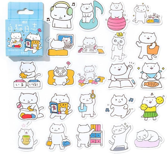 46 Pcs Small Cute White Cat Stickers for Scrapbooking Diary Laptop Junk Journal Notebook Kids Envelope Card Making Diary Planner Craft DIY Craft Decoration, 23 Patterns