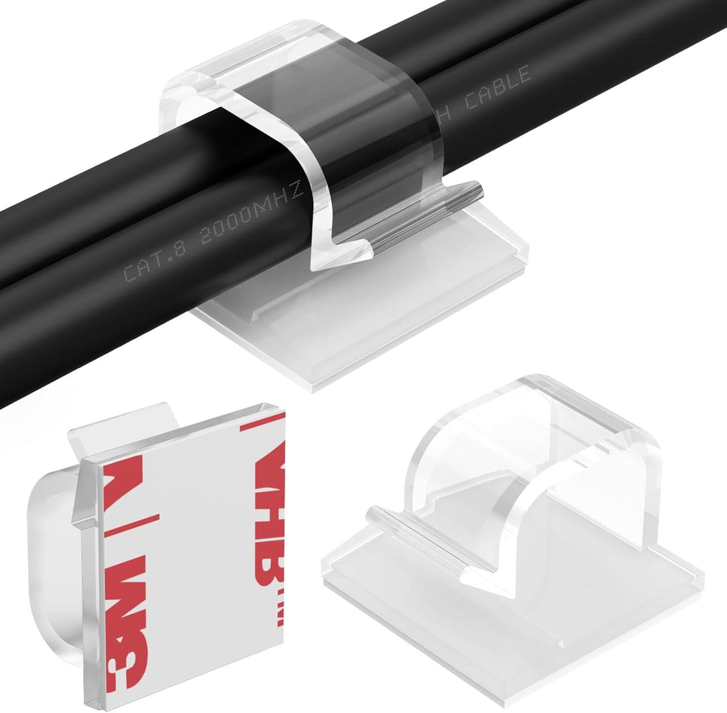 Large Cable Clips 40pcs with Strong Adhesive Tapes,Wire Holder Organizer Cord Management for Car, Office and Home (Clear- L06(40PCS))