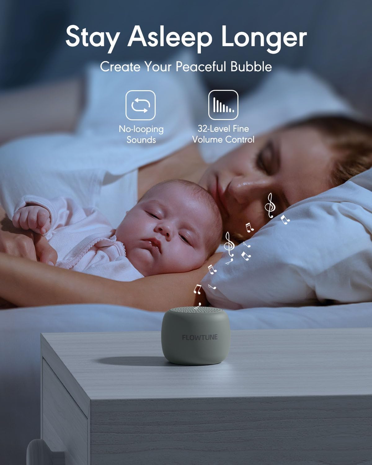 Sound Machine Flowtune White Noise Machine for Baby Adults, Mini Portable Sound Machine for Travel, 6H Timer, 18 Soothing Sleep Sounds Gift (Slate)