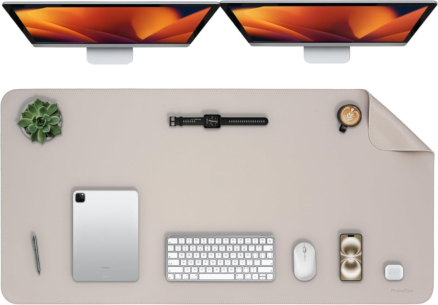 Oversized Non-Slip Desk Pad Protector – Grips Desk Firmly, Anti-Slip Like You've Never Seen! Vegan Leather Waterproof Laptop Mat for Keyboard & Mouse – Large Office Pad– Stone Gray