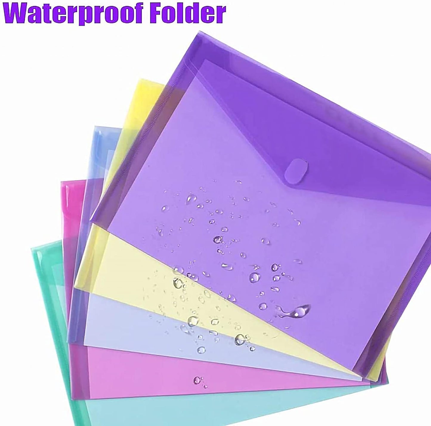 Sooez 12 Pack Plastic Envelopes Poly Envelopes, HeavyDuty File Folders, Clear Color Folders with Pockets, Folder for Documents Letter A4 Size, Filing Folders, Travel Bags, Office School Paper Storage