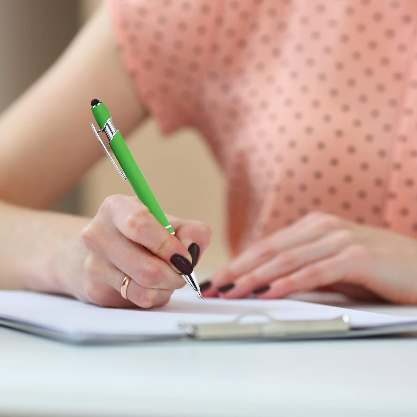 PASISIBICK 12 Pieces Green Ballpoint Pen with Stylus Tip, 2 in 1 Stylus Stylish Pen, Metal Stylus Pen for Touch Screens, Black Ink, 1.0 mm Medium Point.(12 PCS Green)