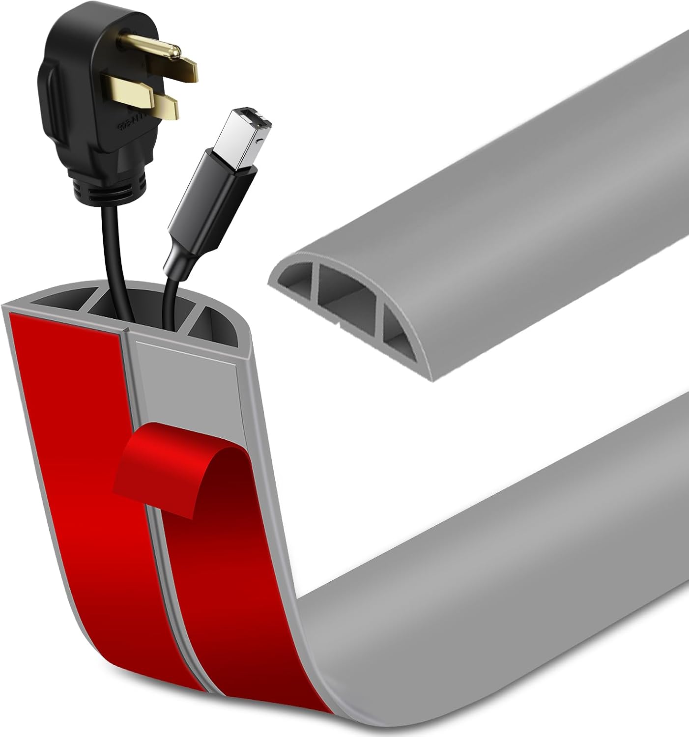 Floor Cord Cover Self Adhesive Cord Hider Floor Extension Cord Covers for Floor Power Cord Protector Cable Management Prevent Cable Trips Cable Cavity 0.51" W x 0.31" H (Grey, 20Ft)